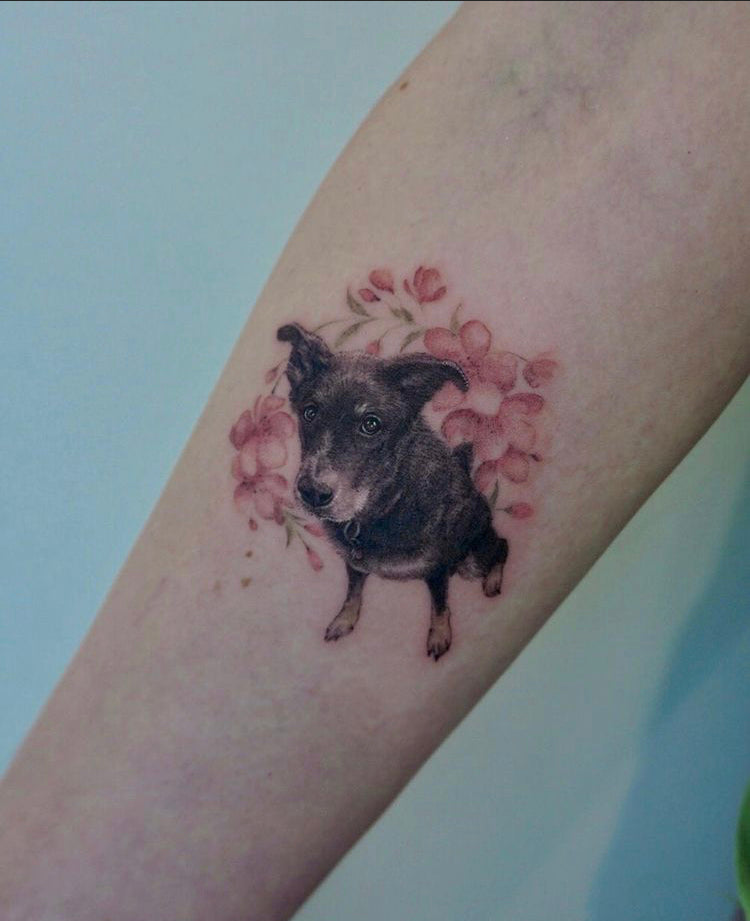 Arm Pet & Flower tattoo